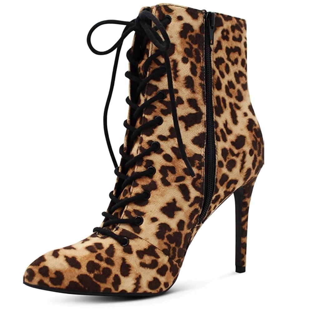 Leopard Print Lace Up Pointy Booties - Picture 6 of 8